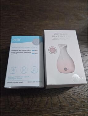 belif Aqua Bomb Frozen Cream 10 ml and Skin Inc Cryo-Ice Sake Roller